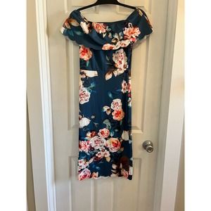Floral Off the Shoulder Knee Length Dress